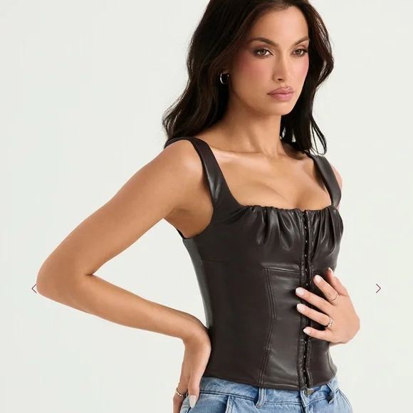 House of CB Dark Brown James vegan Leather corset top size medium - Picture 7 of 7